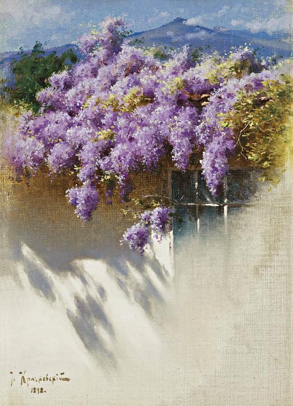 Antonio Mancini Wisteria in bloom oil painting image